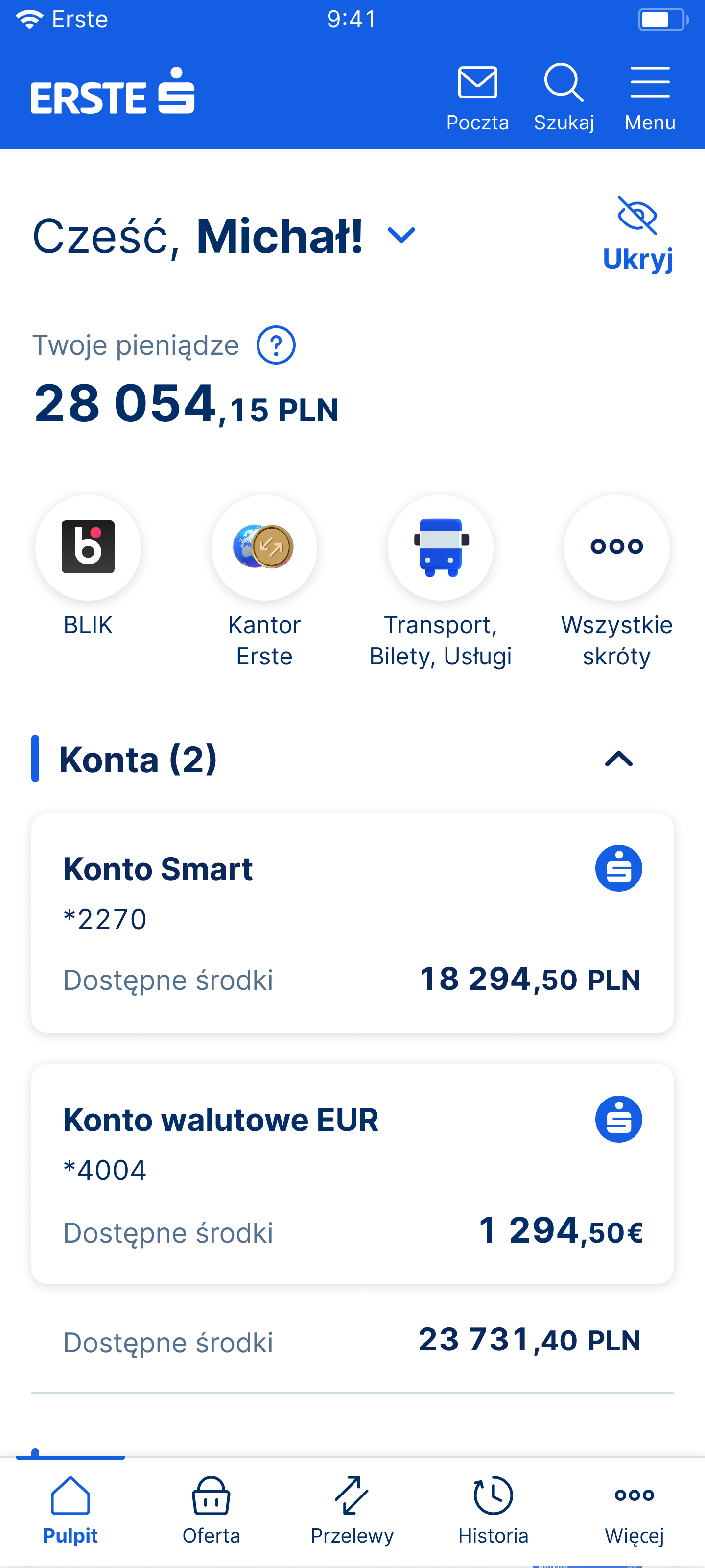 Erste Bank Polska - aplikacja mobilna dla klienta indywidualnego